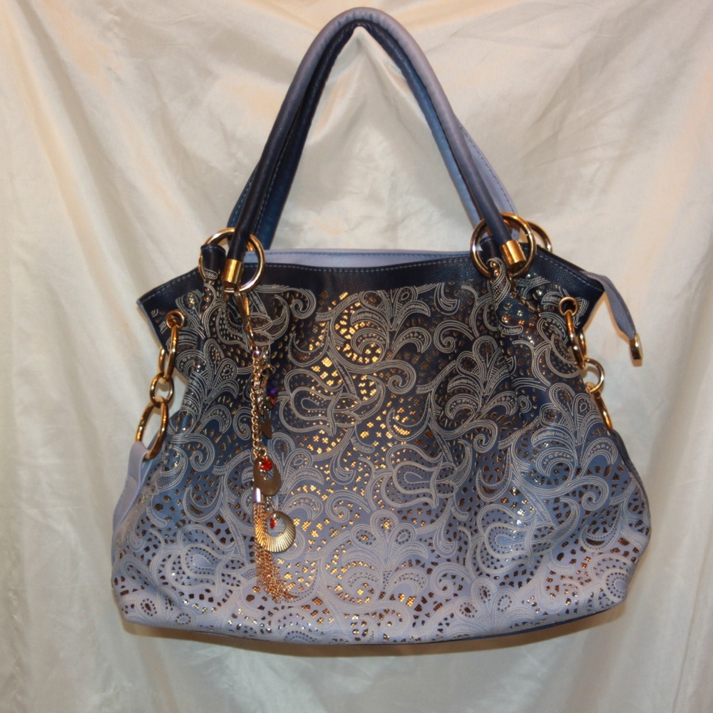 Graduated Glitter Gold Blues Stylish Handbag - Picture 3 of 9